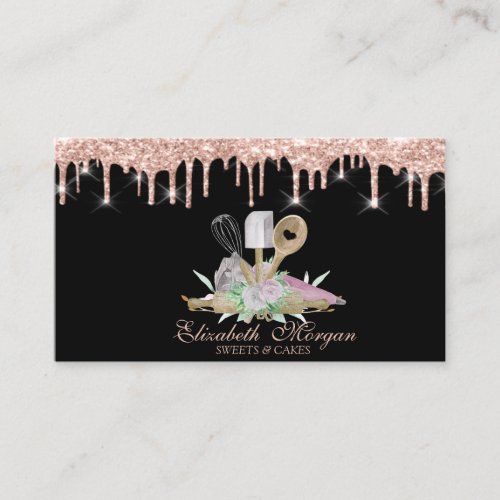 Bakery Pastry Hand Tools Flowers Rose Gold Drips  Business Card