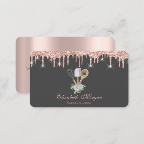Bakery Pastry Hand Tools Rose Gold Drips Bakery  Business Card