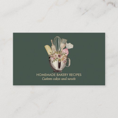 Bakery pastry hand tools sage green gold business card