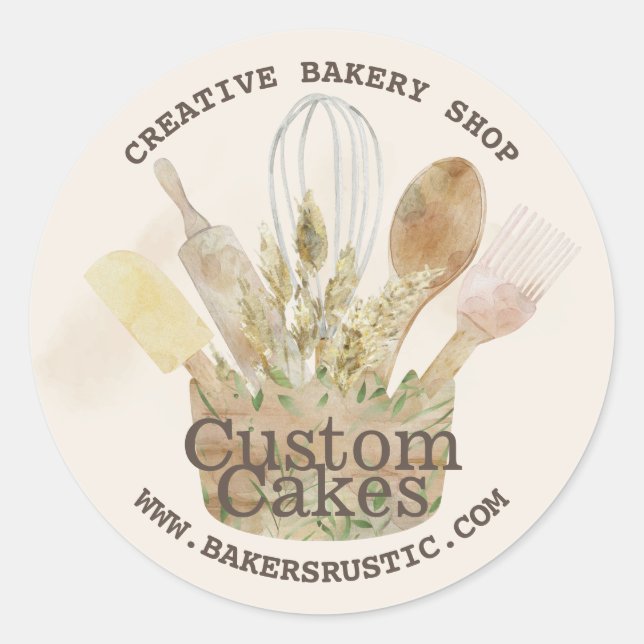 Bakery pastry patisserie chef rustic style custom classic round sticker (Front)