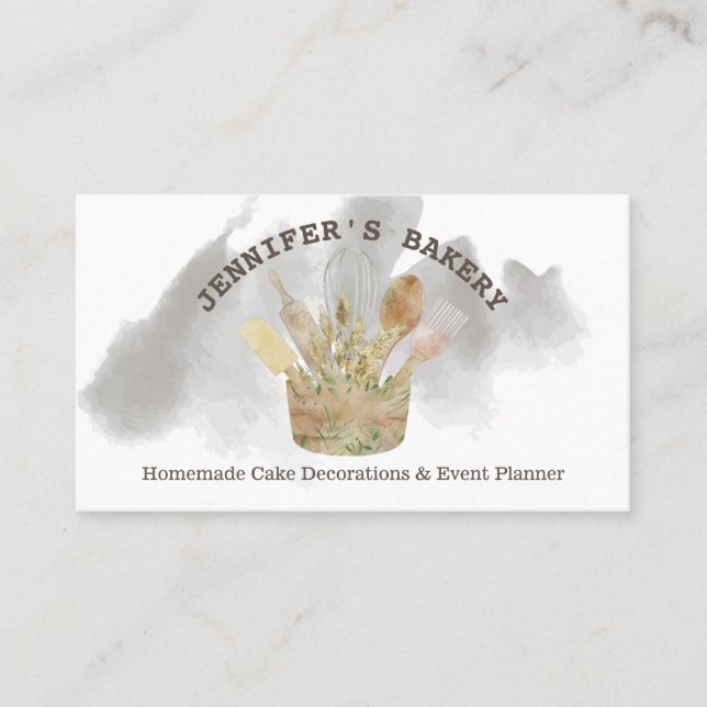 Bakery pastry patisserie chef rustic watercolor business card (Front)
