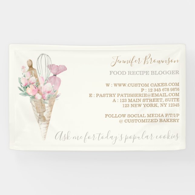Bakery Pastry Pink Flowers Boho Creative Banner (Horizontal)
