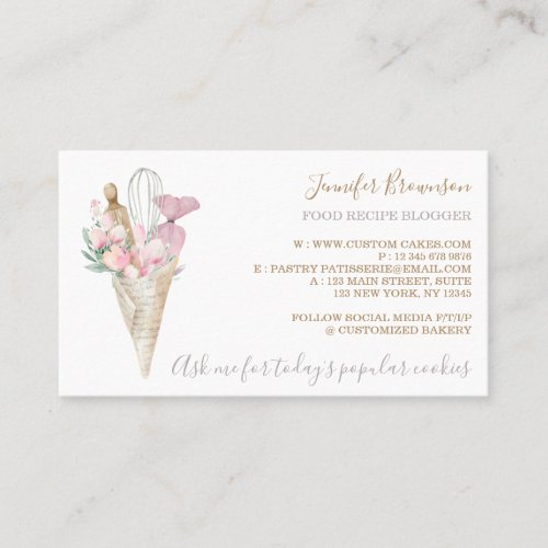 Bakery Pastry Pink Flowers Boho Creative chef Business Card