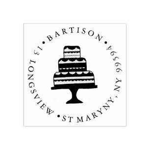 bakery patisserie CAKE ROUND RETURN ADDRESS Rubber Stamp