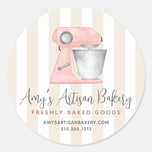 Bakery Peach Kitchen Stand Mixer Beige Tan Stripes Classic Round Sticker