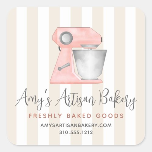 Bakery Peach Kitchen Stand Mixer Tan Beige Stripes Square Sticker