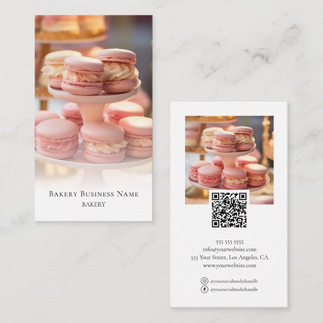Bakery Photo Overlay Social Media QR Code Business Card (Front/Back)