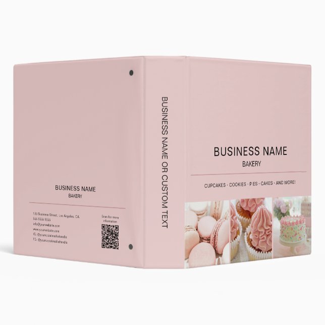 Bakery Photo QR Code Pink Business 3 Ring Binder (Background)