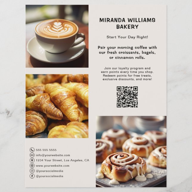 Bakery Photo Social Media QR Promotion Flyer (Front)