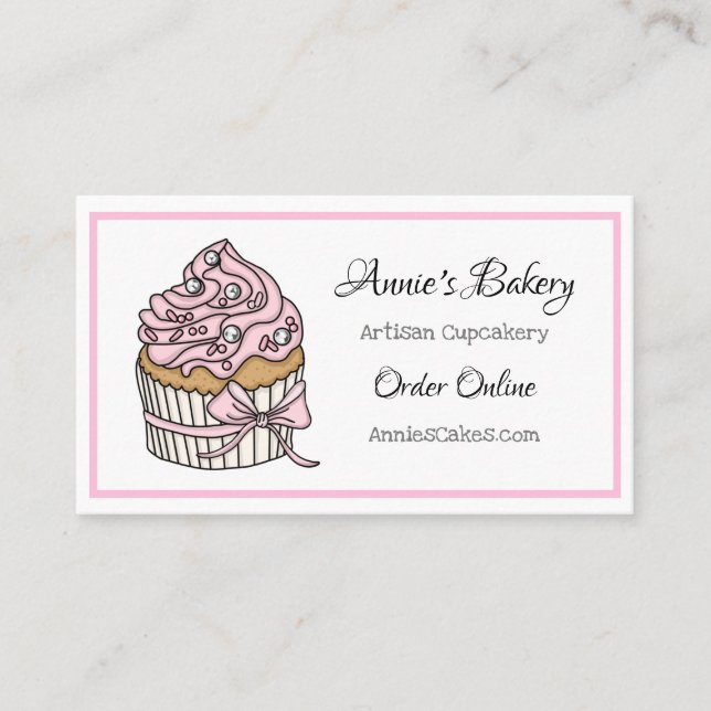 Bakery  | Pink and Silver Cupcake Business Card (Front)