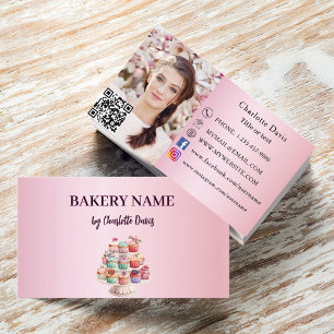 Bakery pink bakery pastry cupcakes QR code photo Business Card