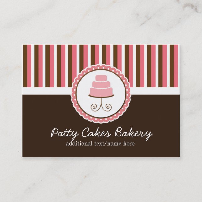 Bakery Pink Cake & Stripes Chubby Business Card (Front)
