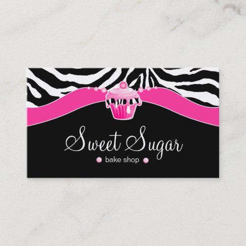 Bakery Pink Cupcake Zebra Animal Print Business Card