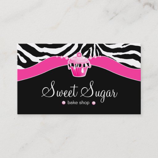 Customizable Bakery Pink Cupcake Zebra Animal Print Business Card