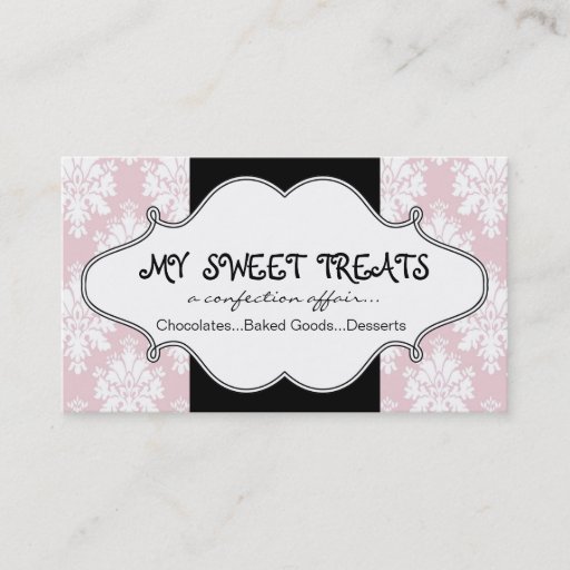 Customizable Bakery Pink Damask Business Card