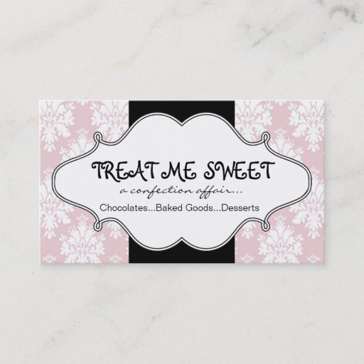 Customizable Bakery Pink Damask Business Cards