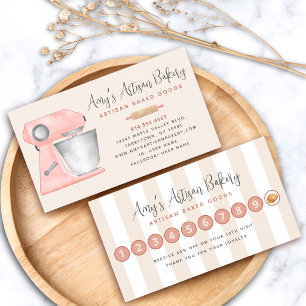 Bakery Pink Kitchen Mixer Beige and White Stripes Loyalty Card
