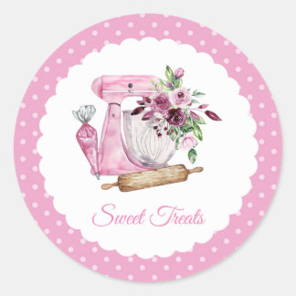 Bakery Pink Mixer Classic Round Sticker