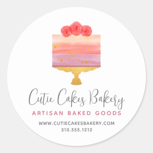 Bakery Pink Purple Cake Pastry Chef Dessert Modern Classic Round Sticker