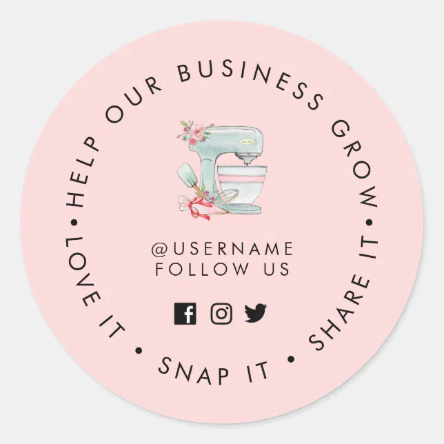 Bakery Pink Social media follow Classic Round Sticker | Zazzle