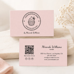 Bakery Pink Your Own Logo QR Social Media Business Card