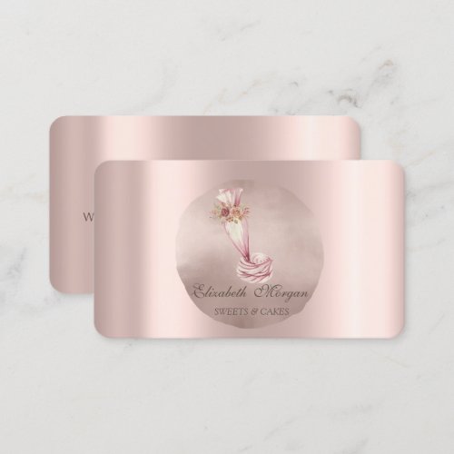 Bakery Piping Bag Flowers Rose Gold Circle   Business Card