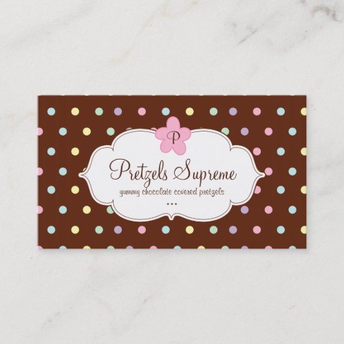 Bakery Polka Dots Chocolate Pink Floral Business Card Templates