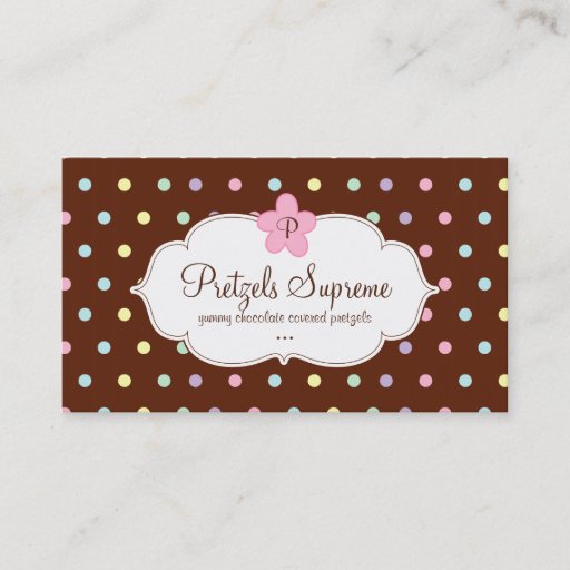 Customizable Bakery Polka Dots Chocolate Pink Floral Business Card Templates