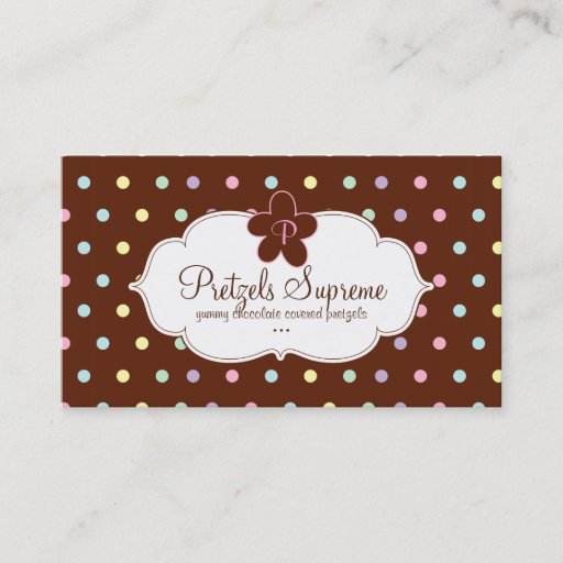 Customizable Bakery Polka Dots Chocolate Pink Floral Business Cards
