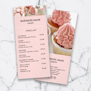 Bakery Price List Custom Photo QR Pink  Rack Card