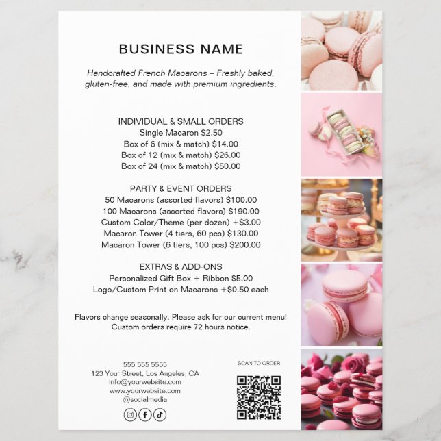Bakery Price List Custom Photo QR White Flyer (Front)