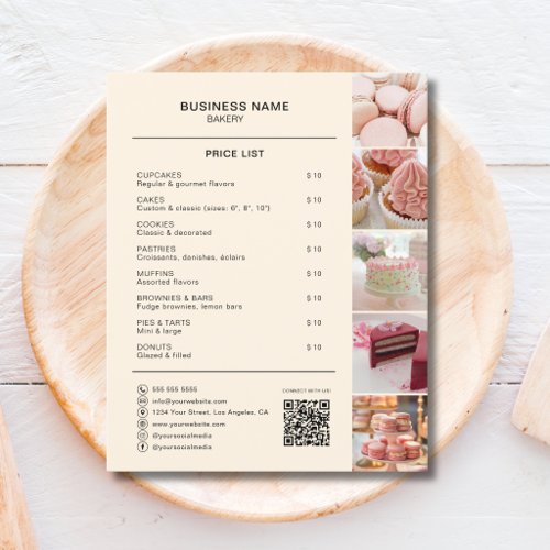 Bakery Price List Photo QR Cream Flyer