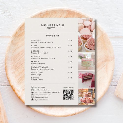 Bakery Price List Photo QR Neutral Beige Flyer