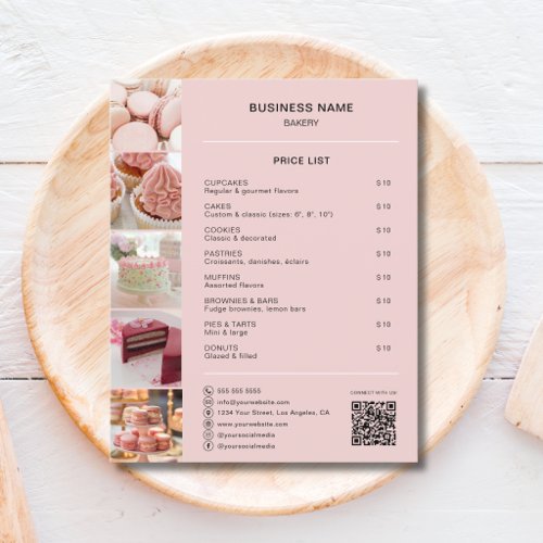 Bakery Price List Photo Social Media QR Flyer