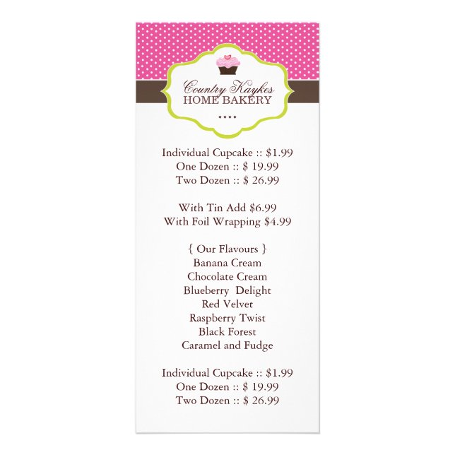 Bakery Price List Rack Card (Front)