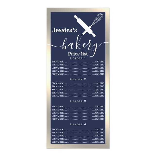 Bakery price list rack card (Front)