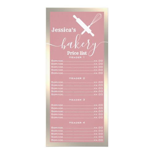 Bakery price list rack card