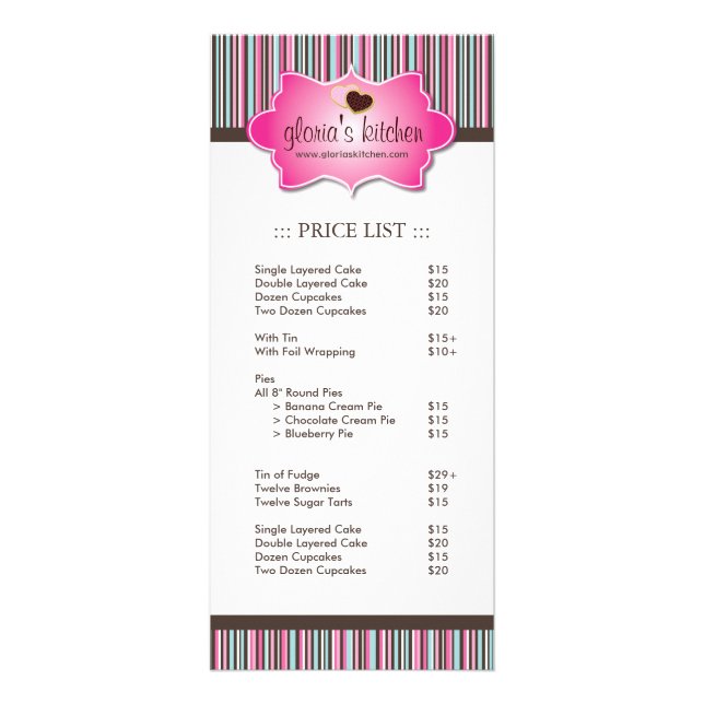 Bakery Price List Rack Card (Front)