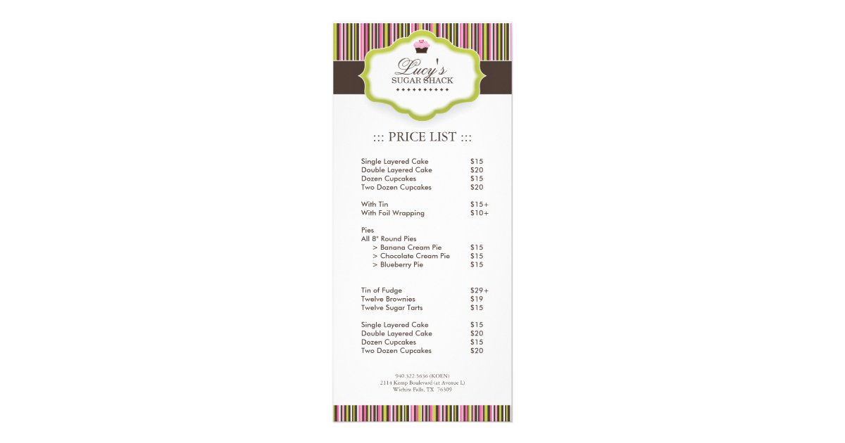 Bakery Price List Rack Card | Zazzle.com