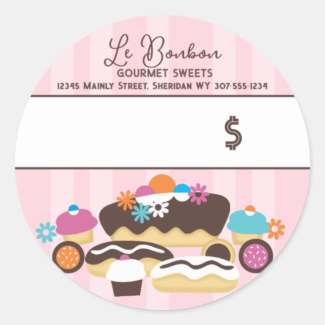 Bakery price packaging sweets baking pastry chef classic round sticker (Front)