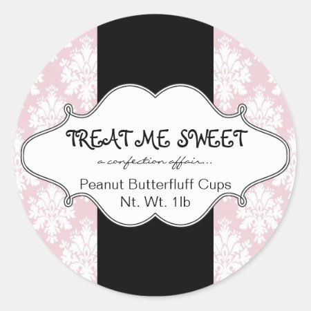 Bakery Product Labels Pink Damask Round Stickers