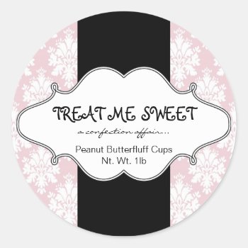Bakery Product Labels Pink Damask Round Stickers by DamaskGallery at Zazzle