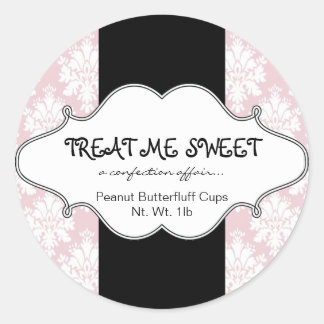 Bakery Product Labels Pink Damask Round Stickers