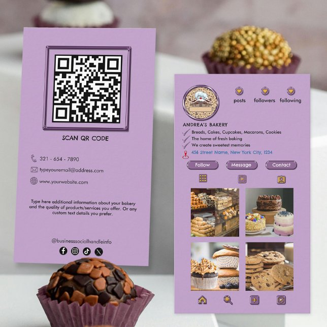 Bakery Professional Modern Purple Instagram Business Card (Creator Uploaded)