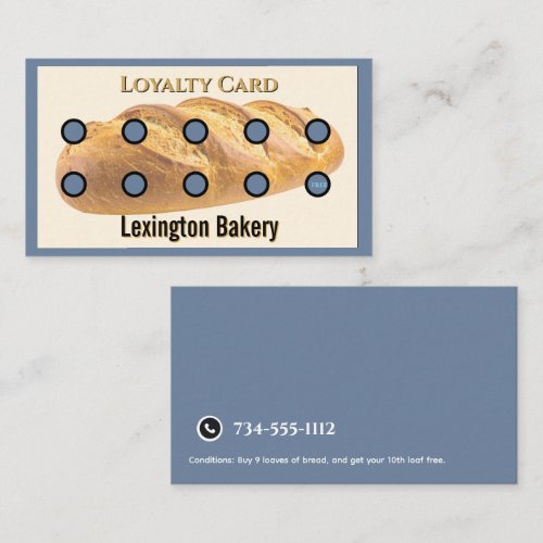 Bakery Punch Card | Pastry Loyalty Card Bread Blue