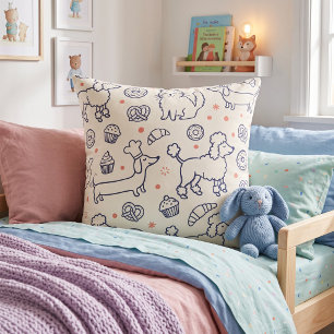 Bakery Pups & Kitties Navy Throw Pillow
