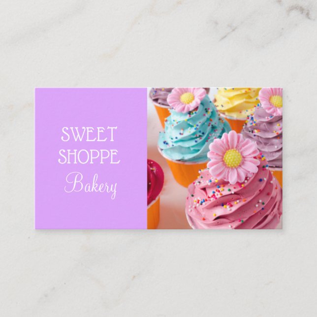 Bakery Purple Cupcake Business Cards (Front)