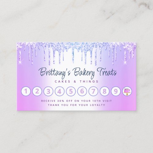 Bakery Purple Ombre Cake Glitter Drips Pastry Chef Loyalty Card