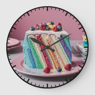 Bakery Rainbow Cake Baked Goods Foodie Large Clock