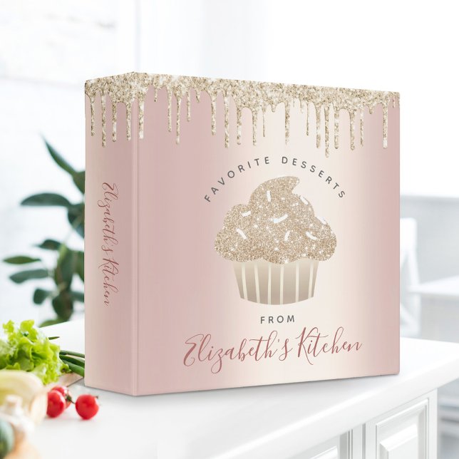 Bakery Recipe Cookbook Gold Glitter Cupcake Rose 3 Ring Binder (Creator Uploaded)